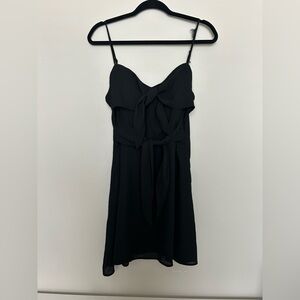 black mini dress with two front ties